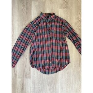 Alexander Julian Colours Men Plaid Button Shirt Medium Burgundy Green Cotton
